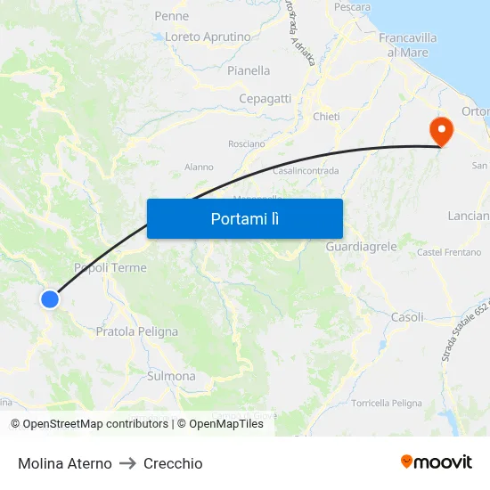 Molina Aterno to Crecchio map