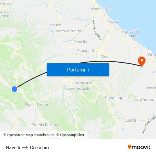 Navelli to Crecchio map