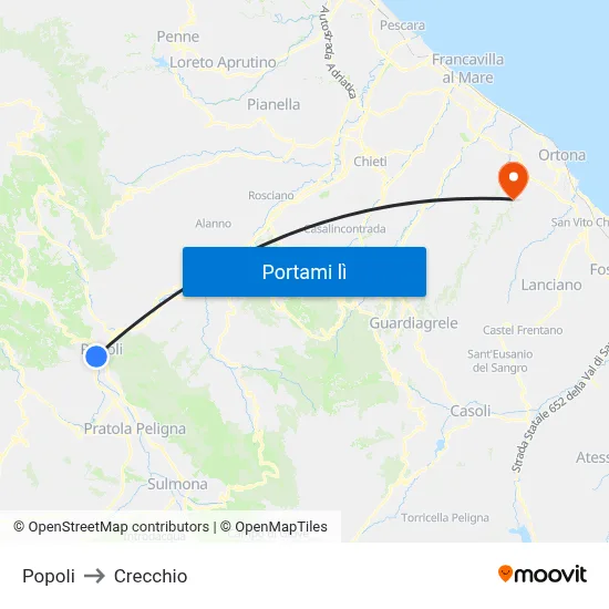Popoli to Crecchio map