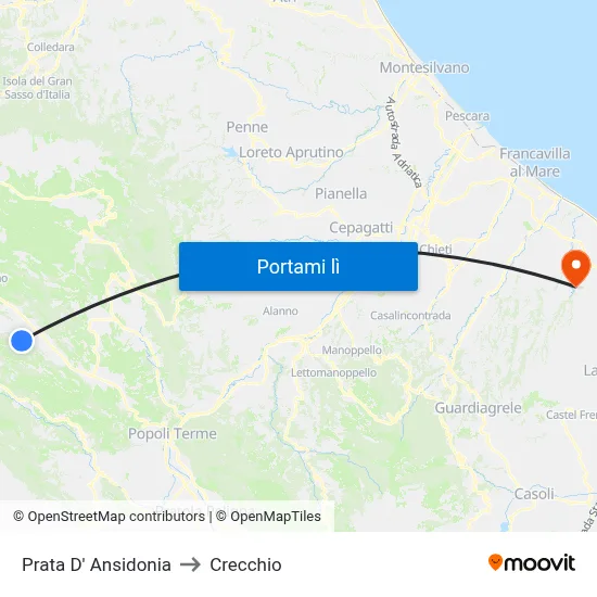 Prata D' Ansidonia to Crecchio map