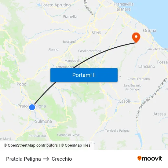 Pratola Peligna to Crecchio map