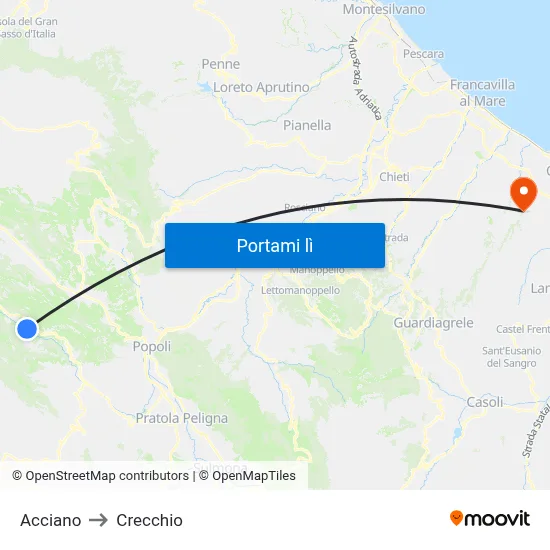 Acciano to Crecchio map