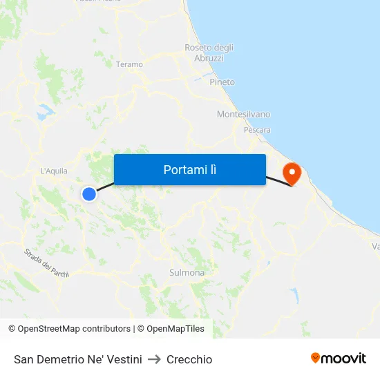 San Demetrio Ne' Vestini to Crecchio map