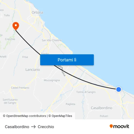 Casalbordino to Crecchio map