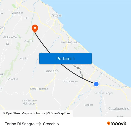 Torino Di Sangro to Crecchio map