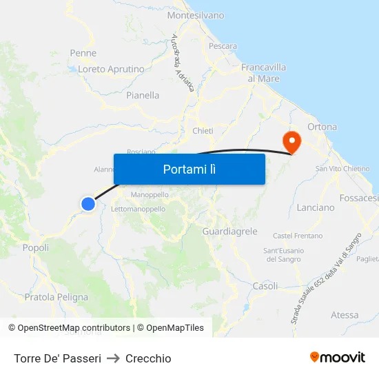 Torre De' Passeri to Crecchio map