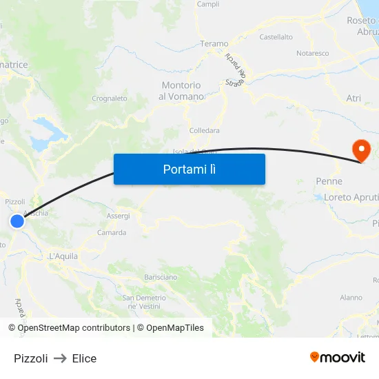 Pizzoli to Elice map