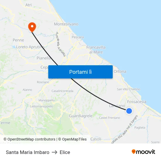 Santa Maria Imbaro to Elice map