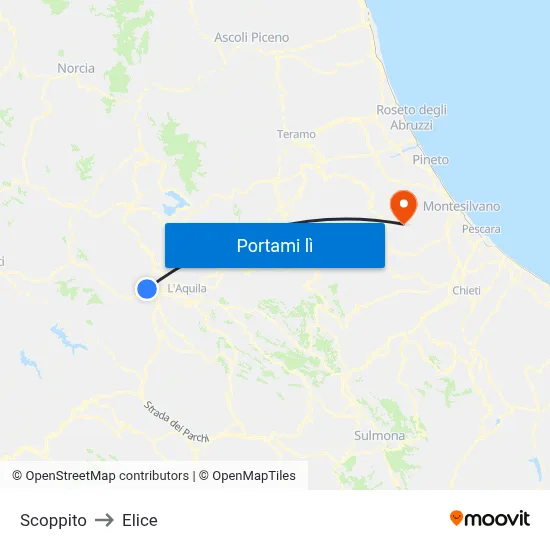 Scoppito to Elice map