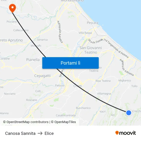 Canosa Sannita to Elice map