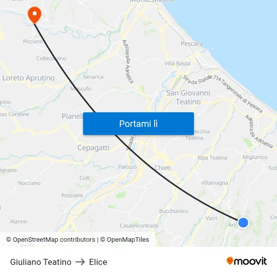 Giuliano Teatino to Elice map