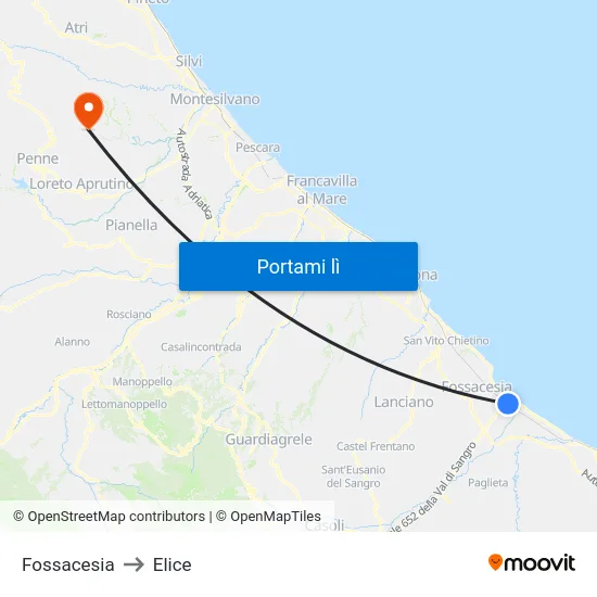 Fossacesia to Elice map