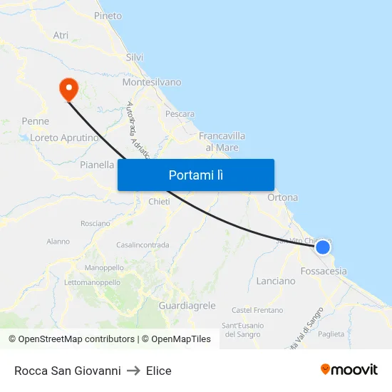Rocca San Giovanni to Elice map