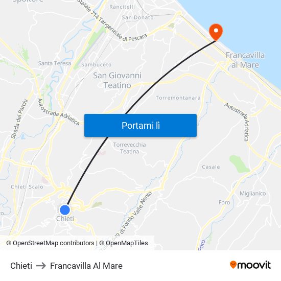 Chieti to Francavilla Al Mare map
