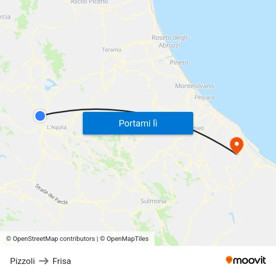 Pizzoli to Frisa map