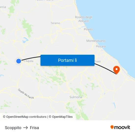 Scoppito to Frisa map