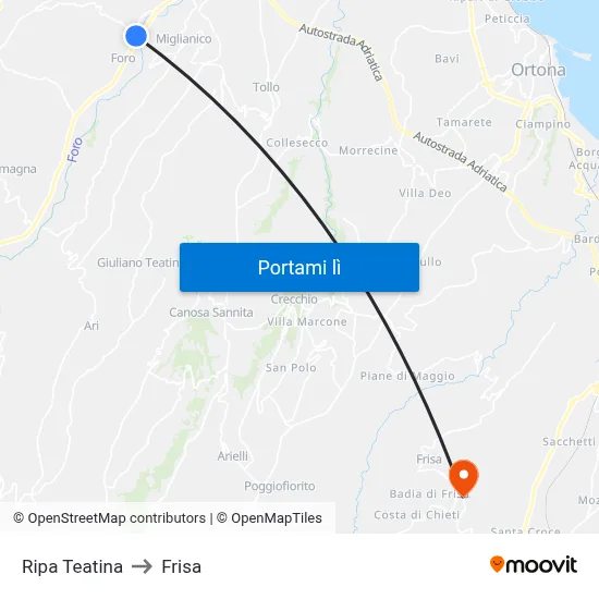 Ripa Teatina to Frisa map