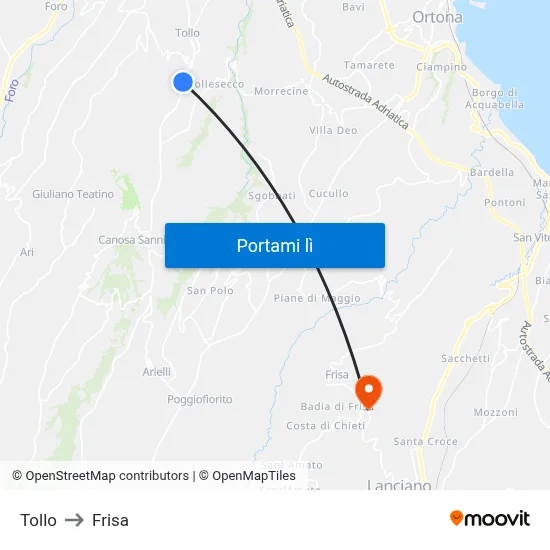 Tollo to Frisa map