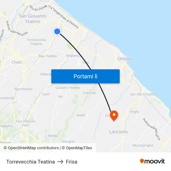 Torrevecchia Teatina to Frisa map