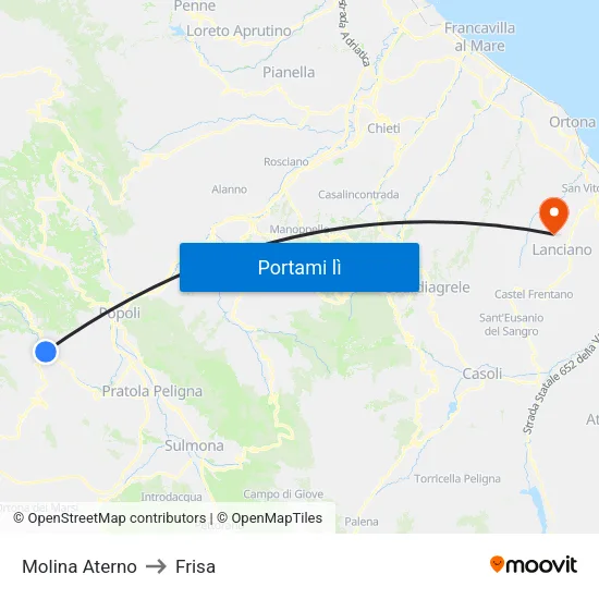 Molina Aterno to Frisa map