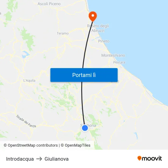 Introdacqua to Giulianova map
