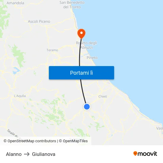 Alanno to Giulianova map
