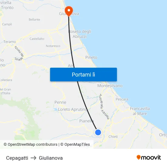 Cepagatti to Giulianova map