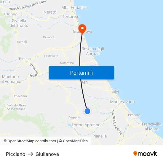 Picciano to Giulianova map