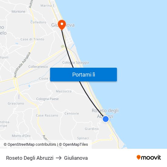 Roseto Degli Abruzzi to Giulianova map