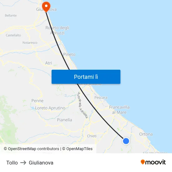 Tollo to Giulianova map