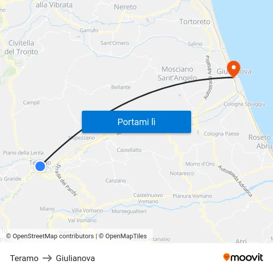 Teramo to Giulianova map