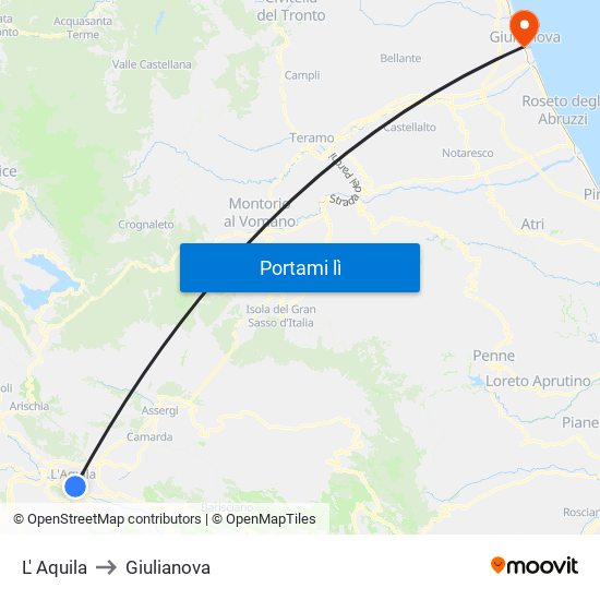 L' Aquila to Giulianova map