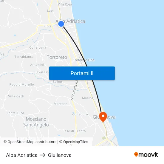Alba Adriatica to Giulianova map