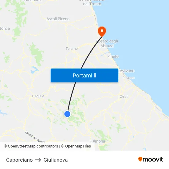Caporciano to Giulianova map