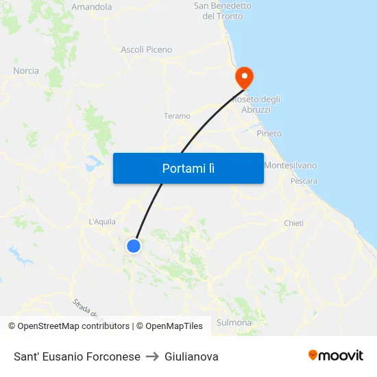 Sant' Eusanio Forconese to Giulianova map