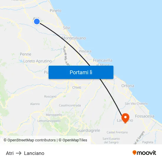 Atri to Lanciano map