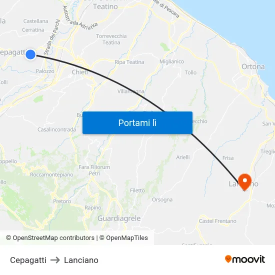 Cepagatti to Lanciano map