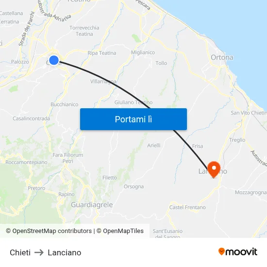 Chieti to Lanciano map