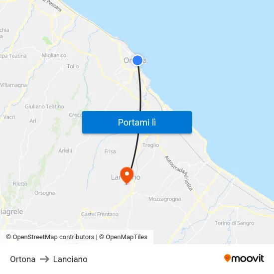Ortona to Lanciano map