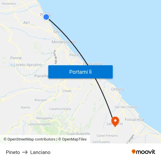 Pineto to Lanciano map