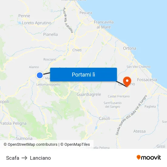 Scafa to Lanciano map