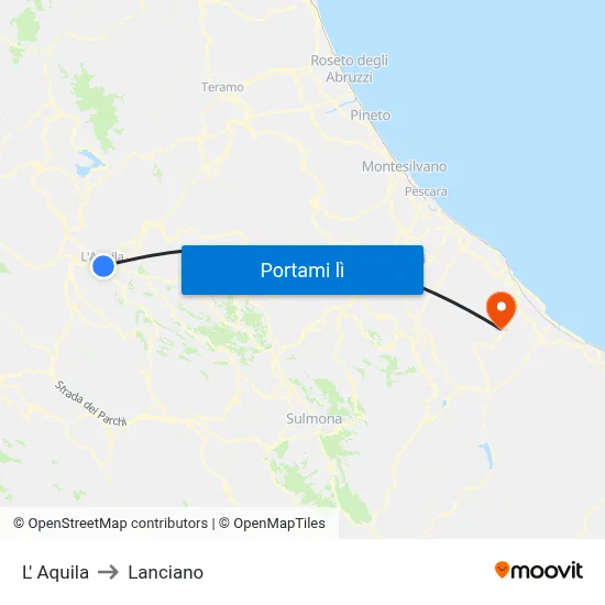 L' Aquila to Lanciano map