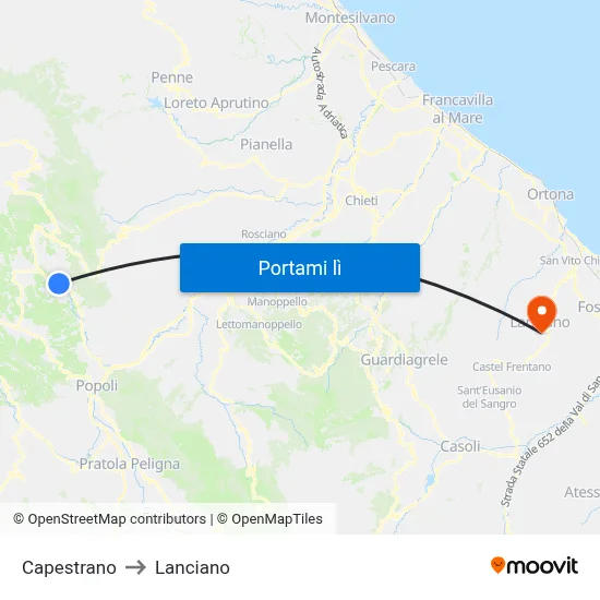 Capestrano to Lanciano map