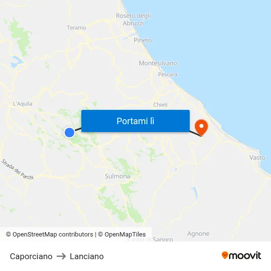 Caporciano to Lanciano map