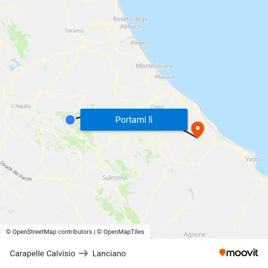Carapelle Calvisio to Lanciano map