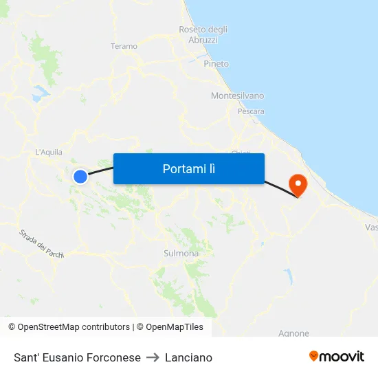 Sant' Eusanio Forconese to Lanciano map