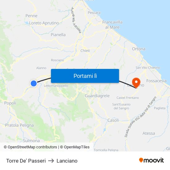 Torre De' Passeri to Lanciano map