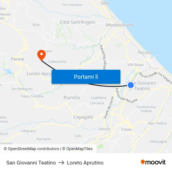 San Giovanni Teatino to Loreto Aprutino map