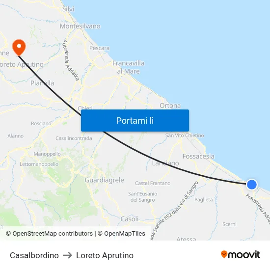 Casalbordino to Loreto Aprutino map