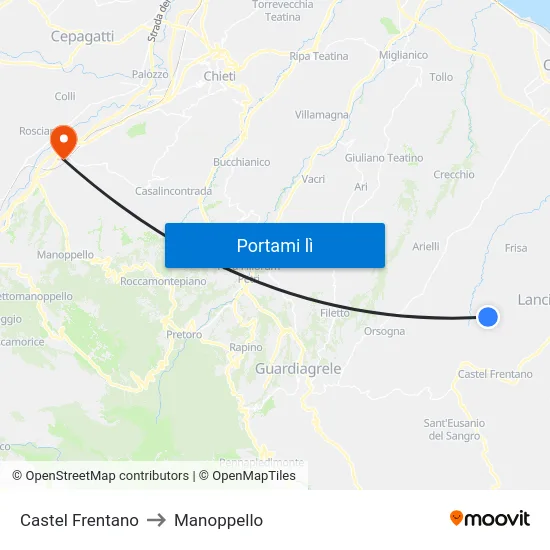 Castel Frentano to Manoppello map